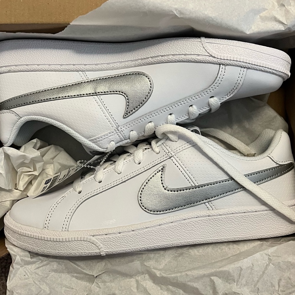 White & Silver Low Top Nikes